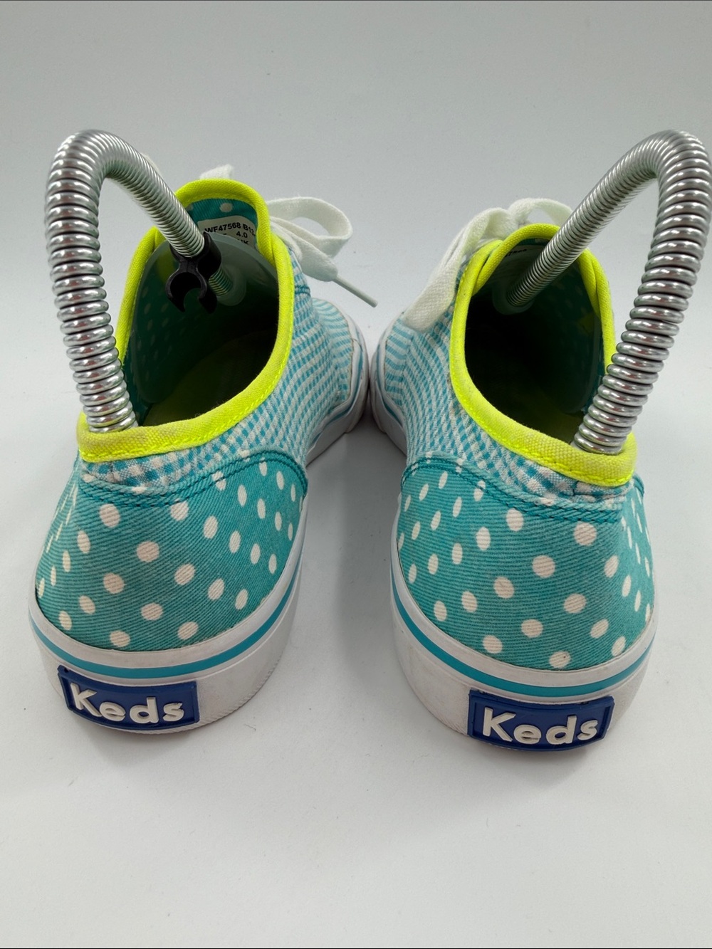 Keds Double Dutch Teal Polka Dot & Gingham Sneakers Neon Lime Trim Women's 6.5 - Picture 10 of 16